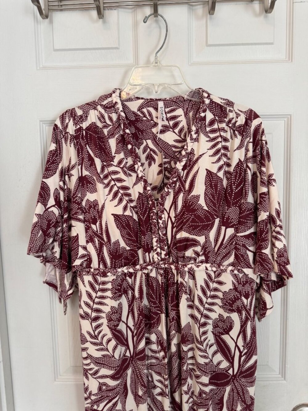 Soma Soft Jersey Caftan Palms Tropical Dress Maxi Pockets Built In Bra Large NWT - Picture 5 of 16